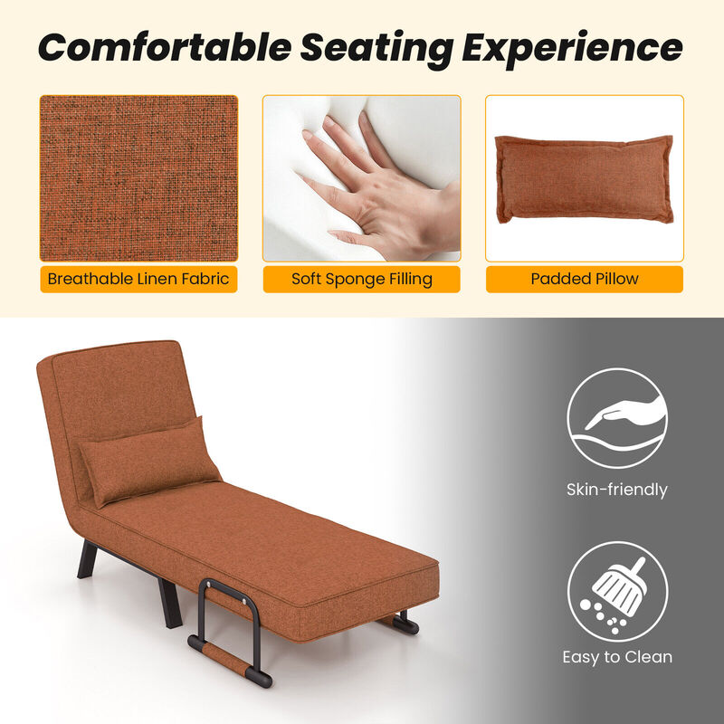 Folding 6 Position Convertible Sleeper Bed Armchair Lounge Couch with Pillow