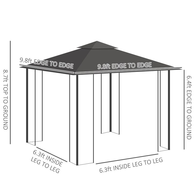 Grey Backyard Haven: 10x10 Gazebo with 2-Tier Roof and Curtains