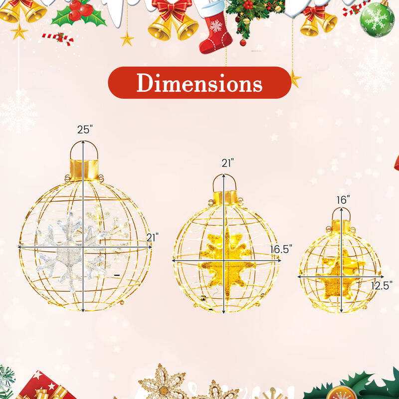 3 Pieces Pre-Lit Lantern Balls with Bright LED Lights and Ground Stakes