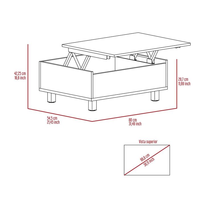 Gambia Lift Top Coffee Table, Four Legs -White