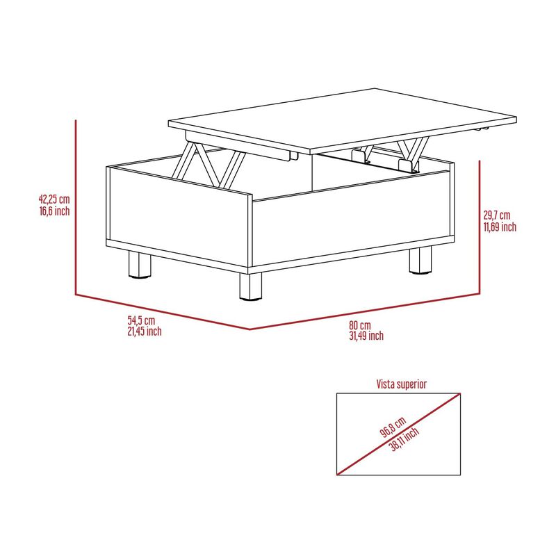 Gambia Lift Top Coffee Table, Four Legs -White