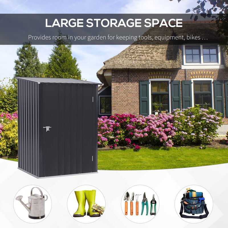 Dark Gray Garden Storage: 3.3'x3.4' Metal Lean-to Shed with Lockable Door