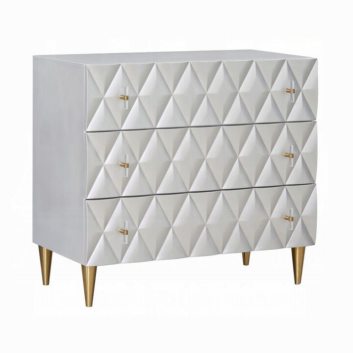 36 Inch Wide Nightstand Dresser, Drawers w Jewelry Tray, Silver, Gold - Benzara