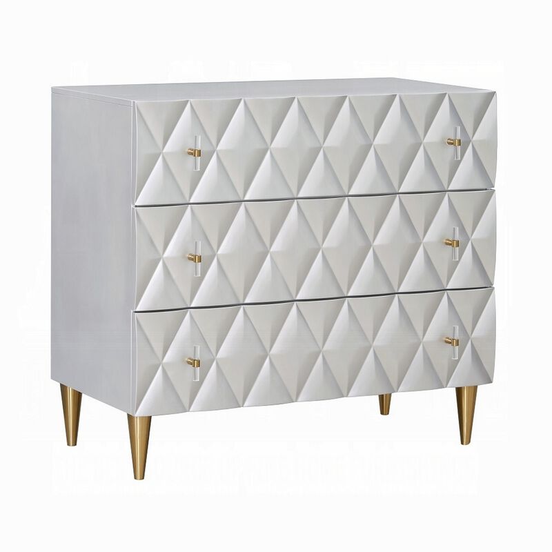 36 Inch Wide Nightstand Dresser, Drawers w Jewelry Tray, Silver, Gold - Benzara