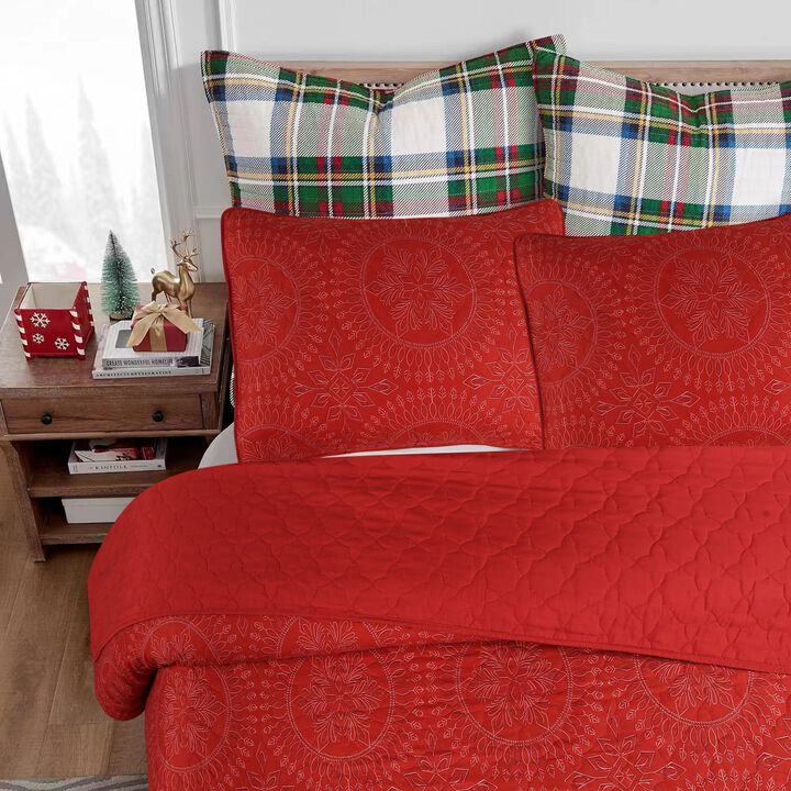 Marcielo 3 Pcs Christmas Snowflake pattern Quilt Bedspread Set Holiday Bedding