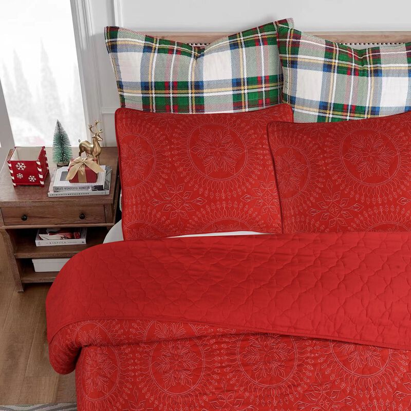 Marcielo 3 Pcs Christmas Snowflake pattern Quilt Bedspread Set Holiday Bedding