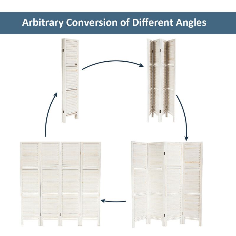 4 Panel Folding Room Divider Screen With 3 Display Shelves