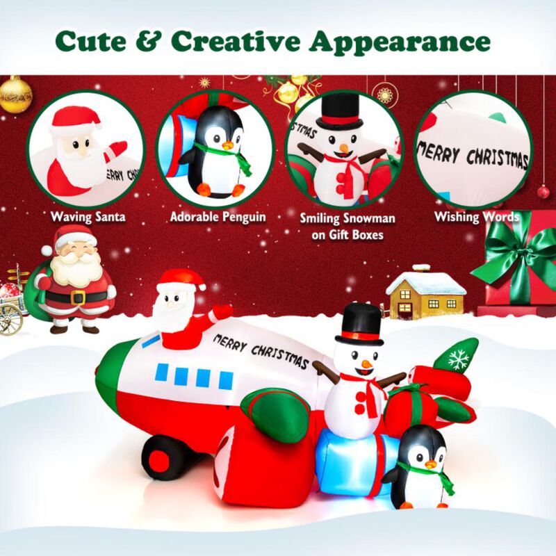 Hivvago 9 Feet Lighted Christmas Inflatable Santa Claus on Helicopter with Penguin
