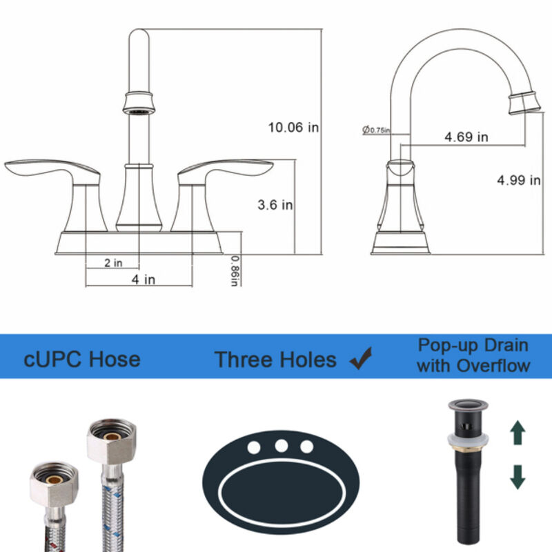 Oil Rubbed Bronze Bathroom Faucet, 2-Handle Vanity Sink Tap with Pop-Up Drain & Supply Lines