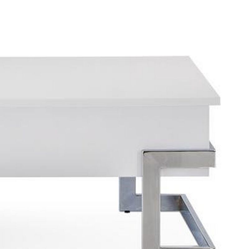 Wooden Coffee Table With Lift Top Storage Space, White-Benzara