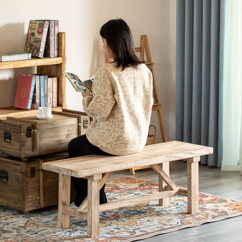Vintiquewise 46'' Wooden Bench Farmhouse Entryway Organizer Retro Rustic Accent Seat Natural Wood Armless Design for Living Room Hallway Kitchen Dining Room Stylish & Practical Décor for Indoor Space