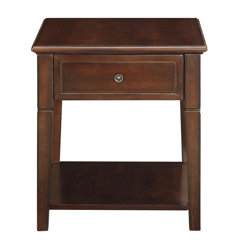 Wooden End Table with One Drawer and One Shelf, Walnut Brown-Benzara