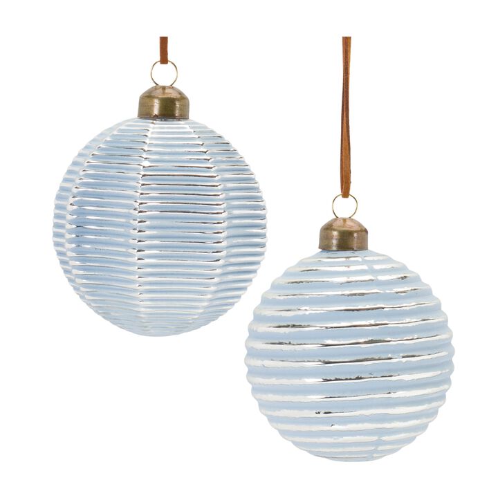 Ribbed Glass Ornament - 4 Inches (Set of 12)