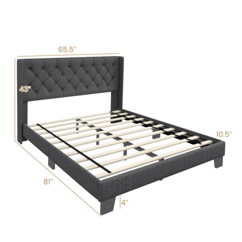 Hivvago Upholstered Platform Bed with Button Tufted Headboard