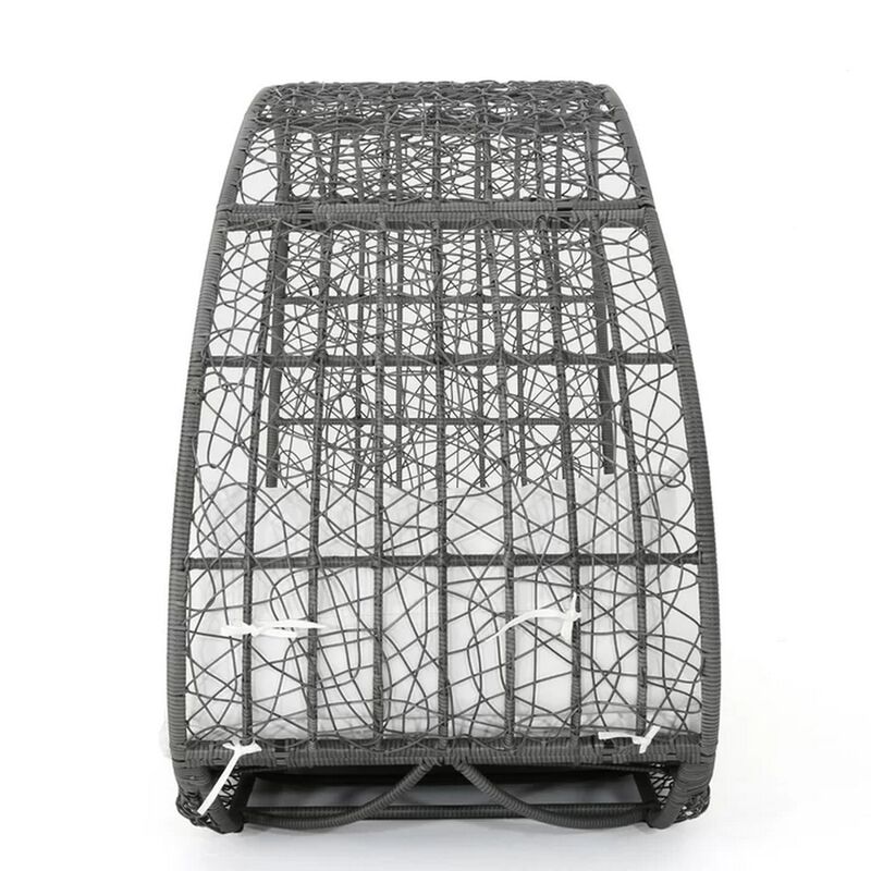 Outdoor Canopy Daybed, Gray Faux Rattan Frame with Off White Cushions - Benzara