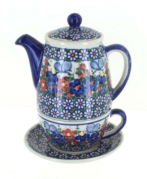 Blue Rose Polish Pottery Butterfly Tea For One