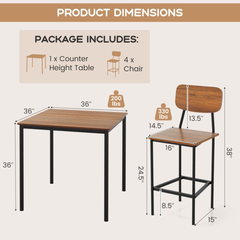 Hivvago 5-Piece Counter-Height Dining Bar Table Set with 4 Bar Chairs