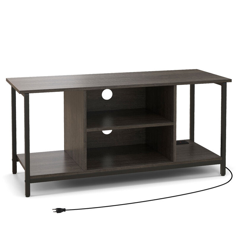 3-Tier TV Stand with Power Outlet USB and Adjustable Shelf-Grey