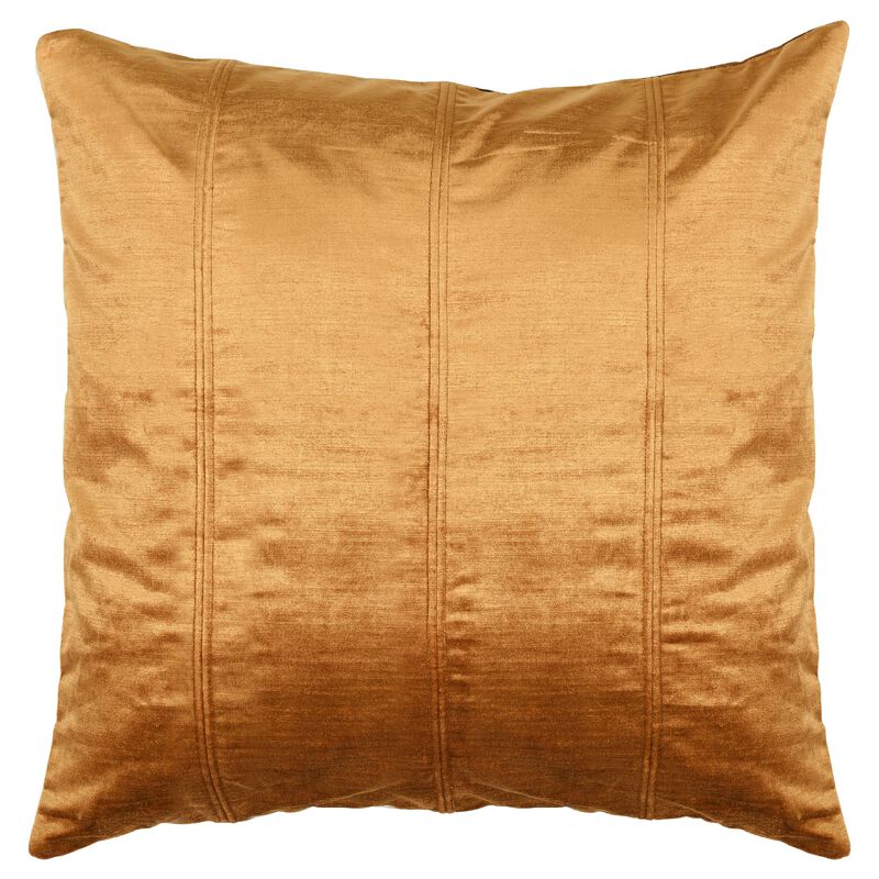 Chad 20 Inch Square Velvet Decorative Throw Pillow, Plush, Copper-Benzara