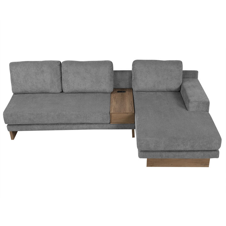 114" L-shaped Sofa Sectional Sofa with Two USB Ports and Two Power Sockets, a Storage Drawer and a Reversible Chaise Lounge for Living Room, Beige