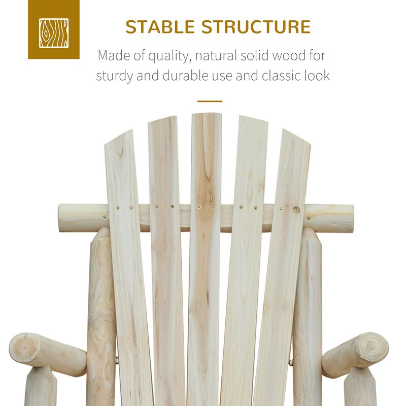 Natural Porch Rocker: Wooden Adirondack Chair with Slatted Design