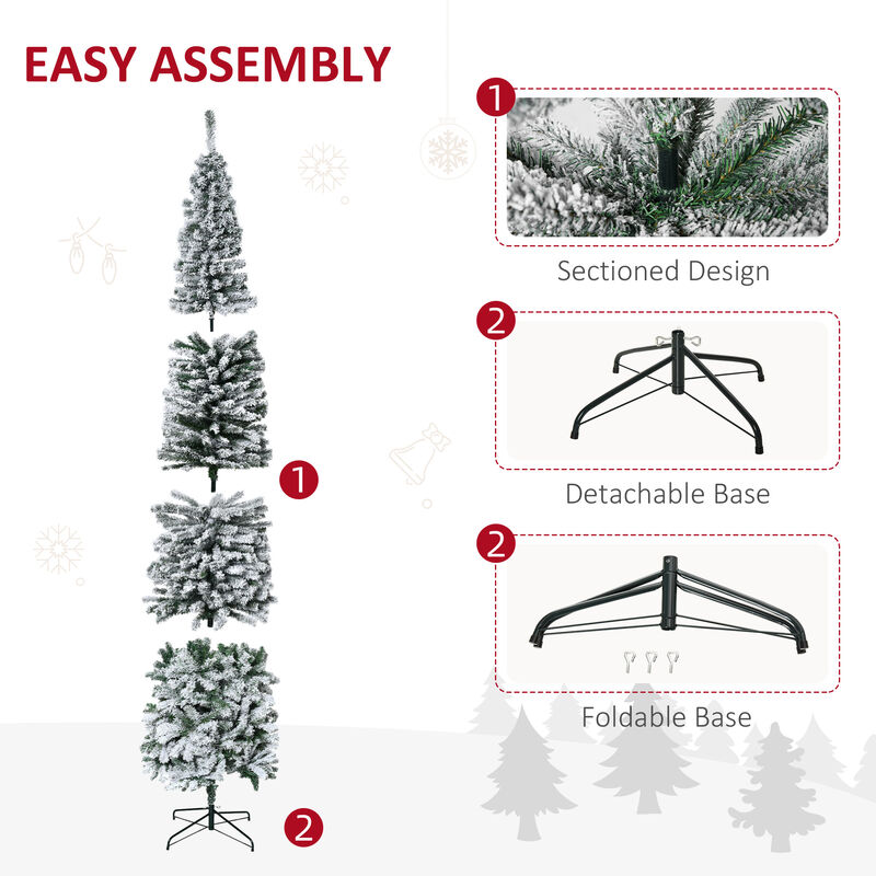 9' Artificial Snow Flocked Christmas Holiday Pencil Tree Winter Xmas Decoration