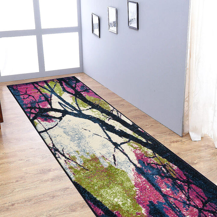 RUGSOTIC CARPETS MACHINE MADE HEATSET POLYPROPYLENE AREA RUGS  - 2'6''x10', Runner Shape, Multicolor Color, Floral Modern Design, Midium Pile Machine Made Area Rugs for Living Room (M00008)