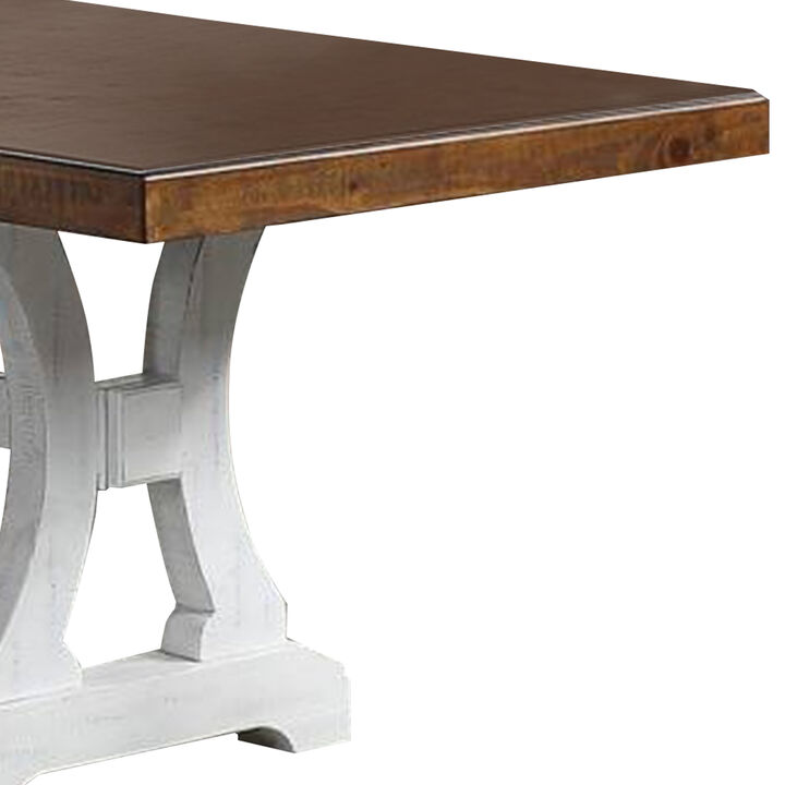 Dining Table with Trestle Base and Extension Leaf, Black and Brown - Benzara