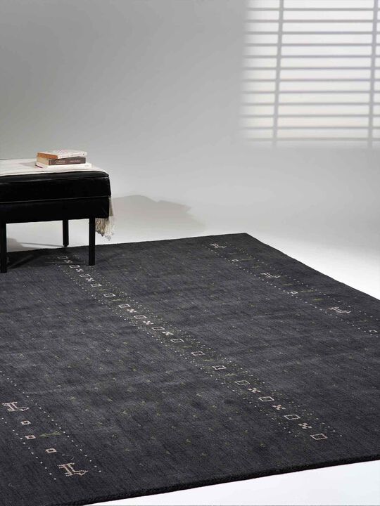 RUGSOTIC CARPETS HAND KNOTTED LOOM WOOL ECO-FRIENDLY AREA RUGS  - 5'x8', Rectangle, Charcoal Color, Contemporary Modern Design, High Pile Thick Handmade Anti Skid Rugs for Living Room (L00585)