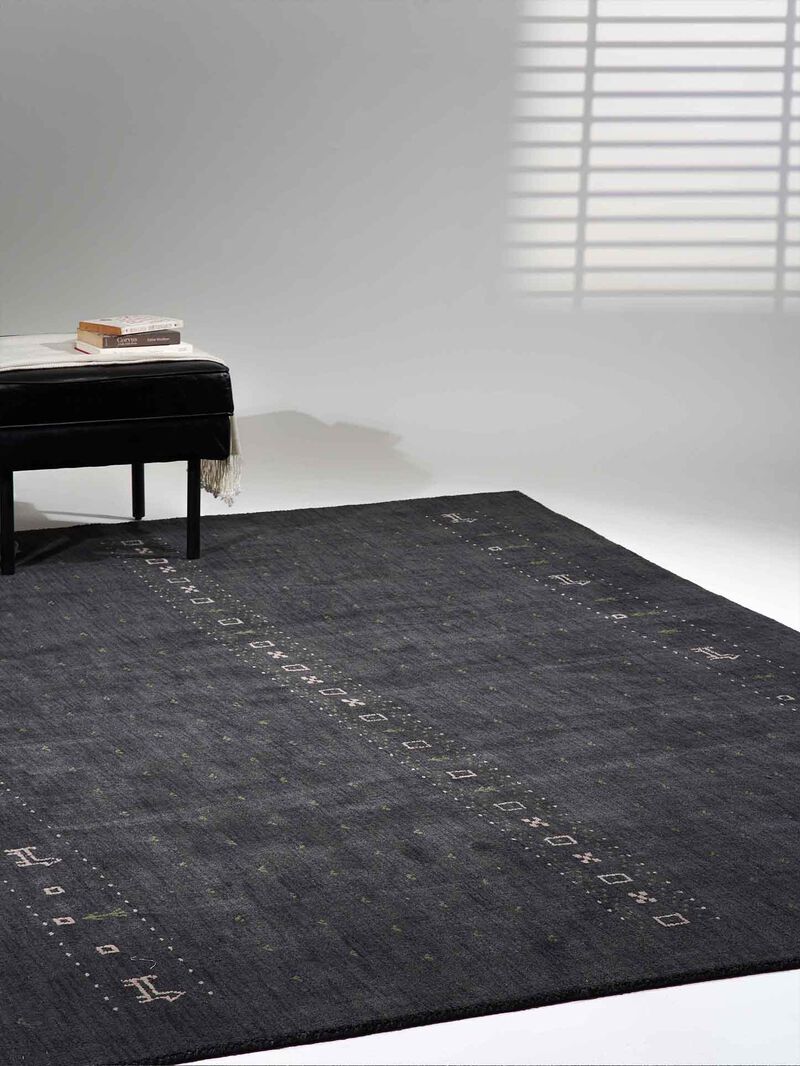 RUGSOTIC CARPETS HAND KNOTTED LOOM WOOL ECO-FRIENDLY AREA RUGS  - 5'x8', Rectangle, Charcoal Color, Contemporary Modern Design, High Pile Thick Handmade Anti Skid Rugs for Living Room (L00585)