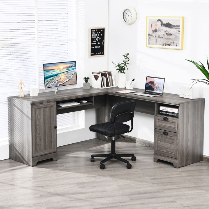 66 Inch L-Shaped Writing Study Workstation Computer Desk with Drawers