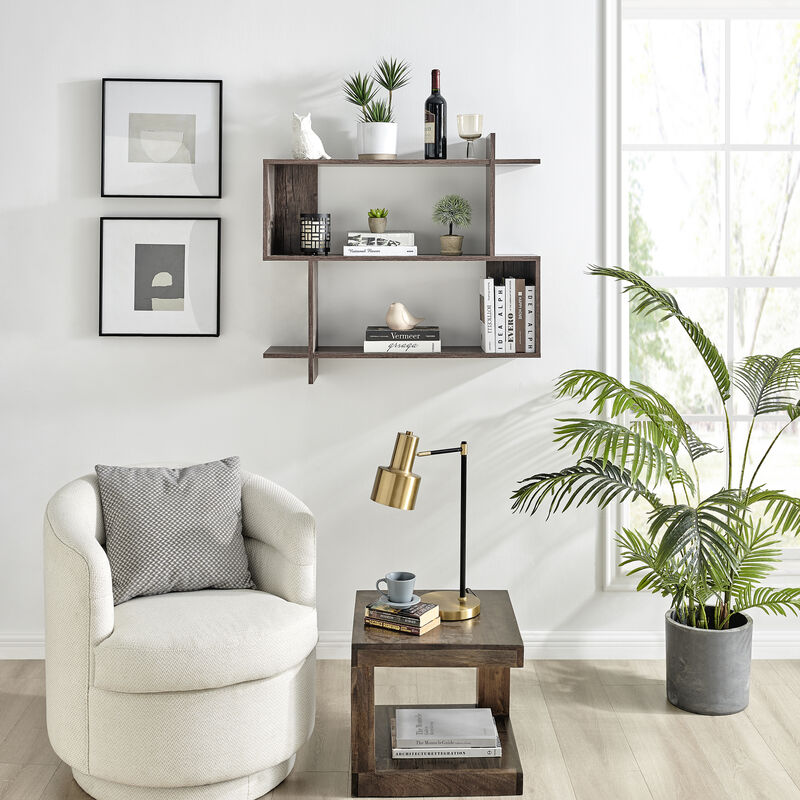 Manasa Floating Geometric Kilter Two-Tier Wall Shelf