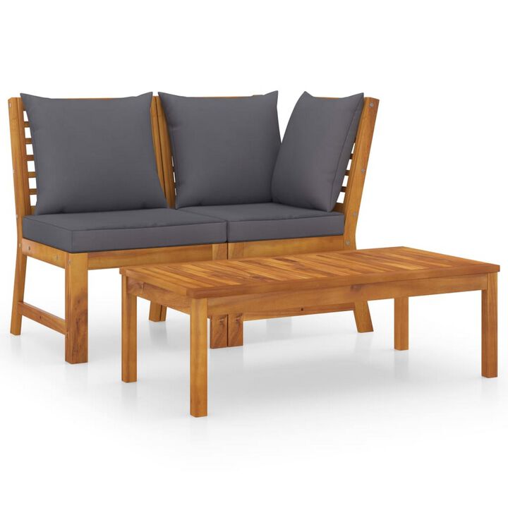 Kio 3pc Outdoor Sofa and Coffee Table Set Dark Gray, Solid Acacia Wood - Benzara