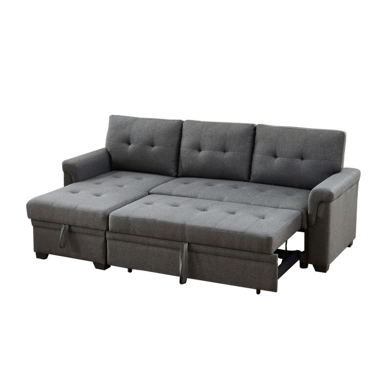 Hunter Dark Gray Linen Reversible Sleeper Sectional Sofa With Storage Chaise