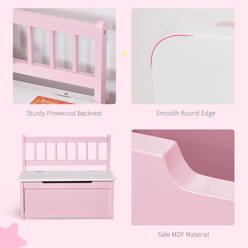 Pink Kids' Organizer: 2-in-1 Storage Bench and Toy Box with Safety Rod