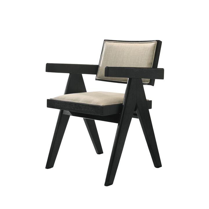 Bili 5pc Round Dining Table and 4 Armchairs Set, Open Back, Beige, Black - Benzara