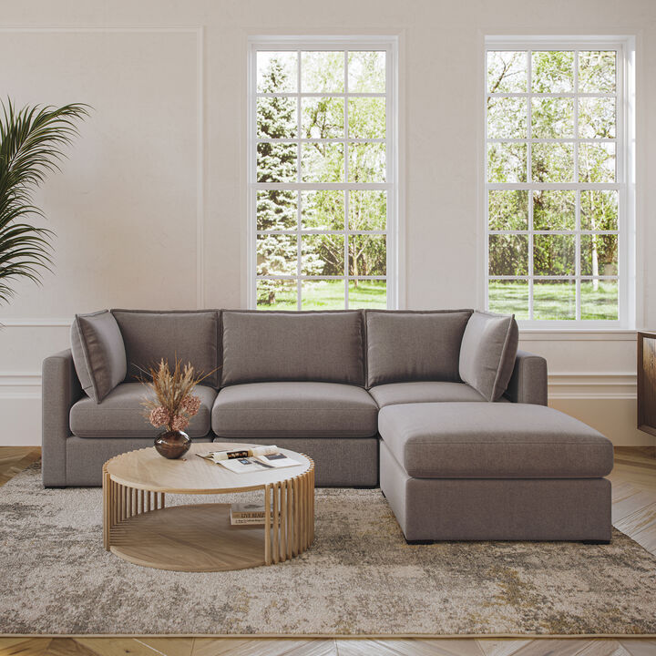 Bennett 4 Piece Flange Seam Modular Sofa  - Latte Brown Performance Fabric