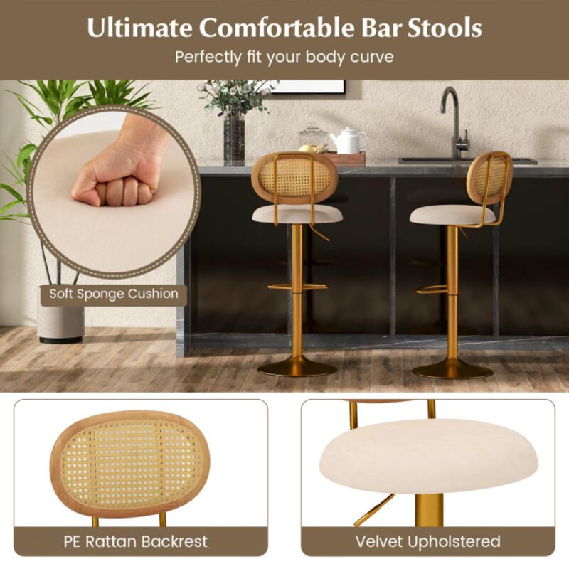 Hivvago 2 Pieces Bar Chairs with PE Rattan Backrest-360°Swivel and Height Adjustable