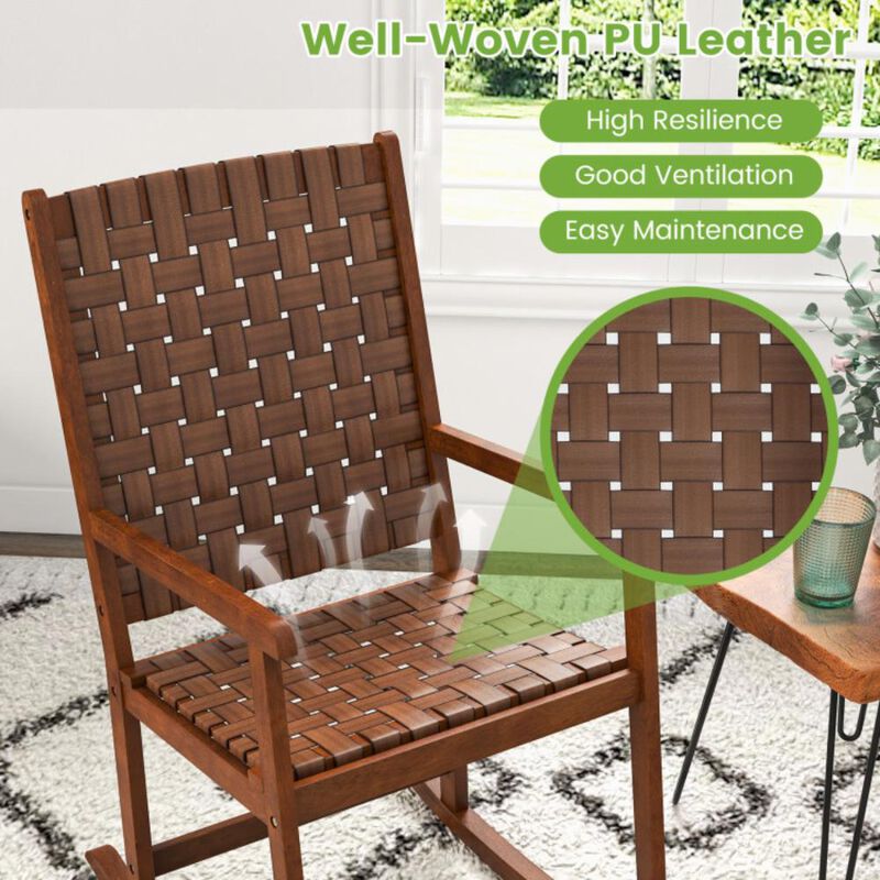 Hivvago Patio Wood Rocking Chair with PU Seat and Rubber Wood Frame