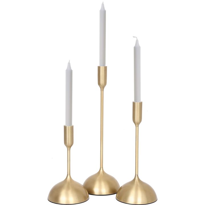 Set of 3 Gold Contemporary Candle Holders 16"