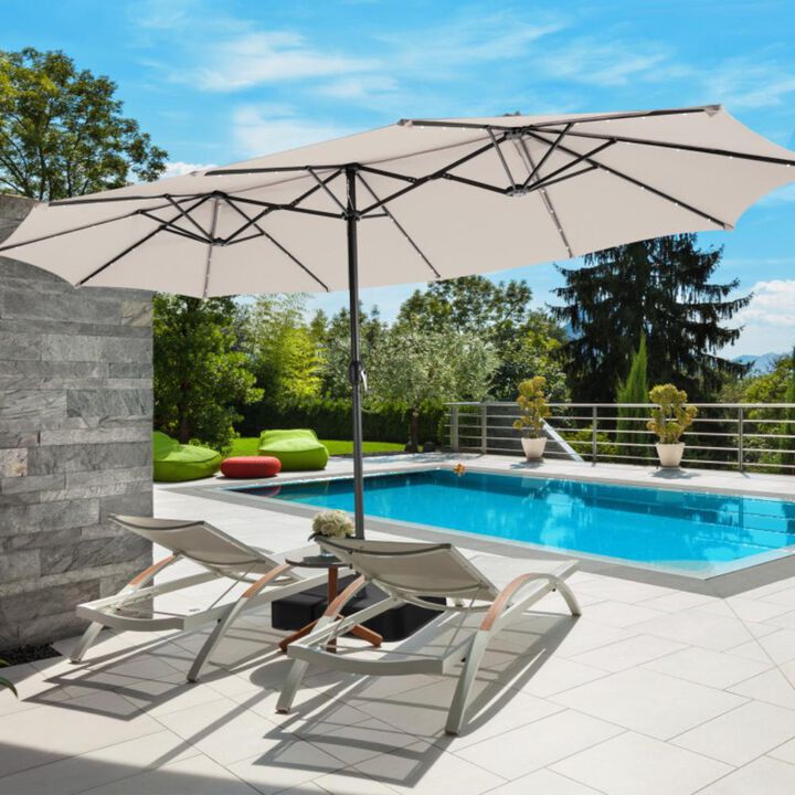 Hivvago 15 Feet Double-Sided Patio Umbrella with 48 LED Lights