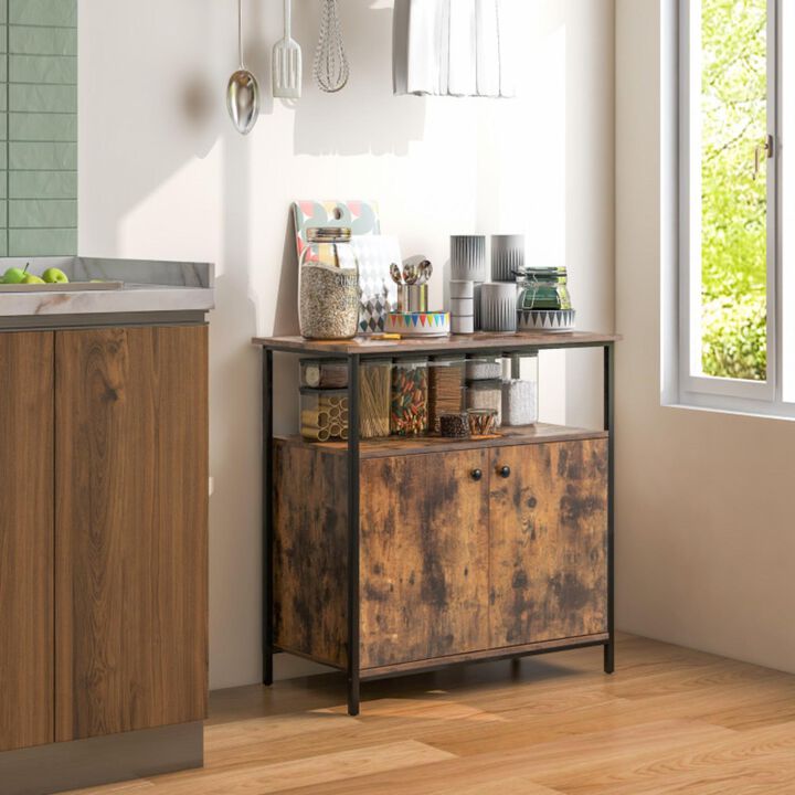 Hivvago 2-Door Buffet Cabinet with Shelves and Cable Management Holes-Rustic Brown