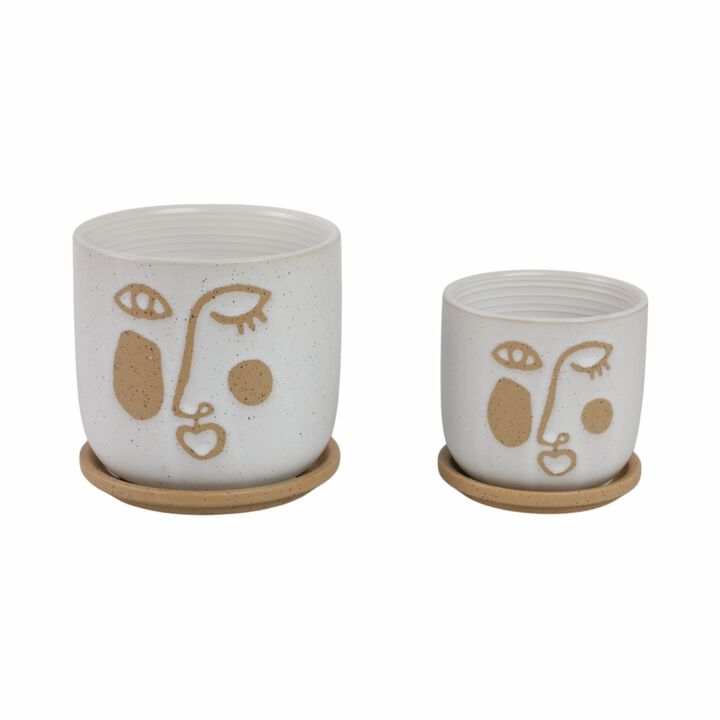 Funky Face Planter with Saucer Set