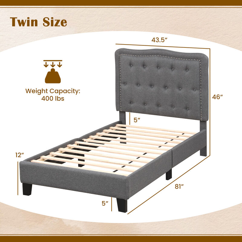 Bed Frame with  Tall Button Tufted Headboard