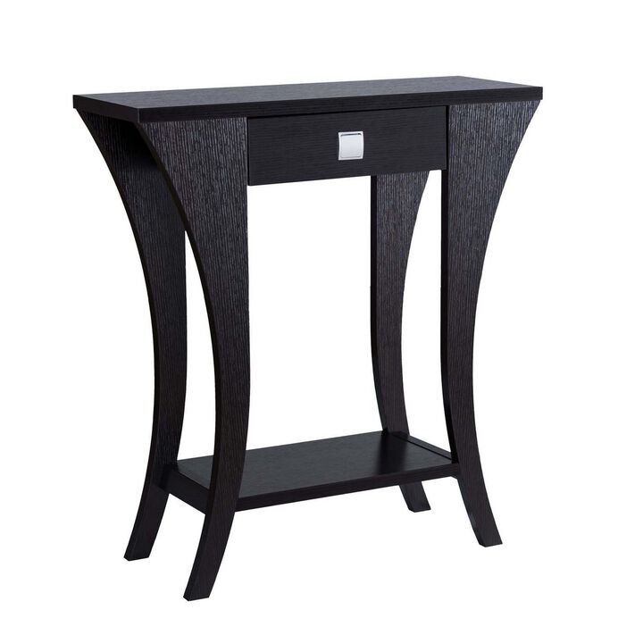 Sofa Console Table, 34 Inch, 1 Drawer, Curved Legs, Red Cocoa Brown - Benzara