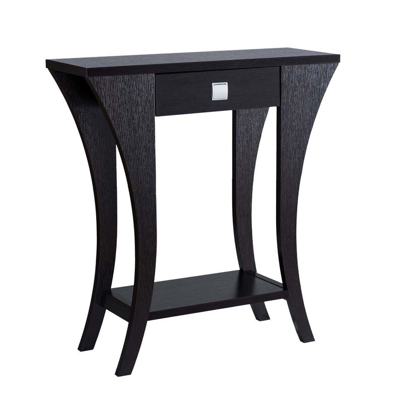 Sofa Console Table, 34 Inch, 1 Drawer, Curved Legs, Red Cocoa Brown - Benzara
