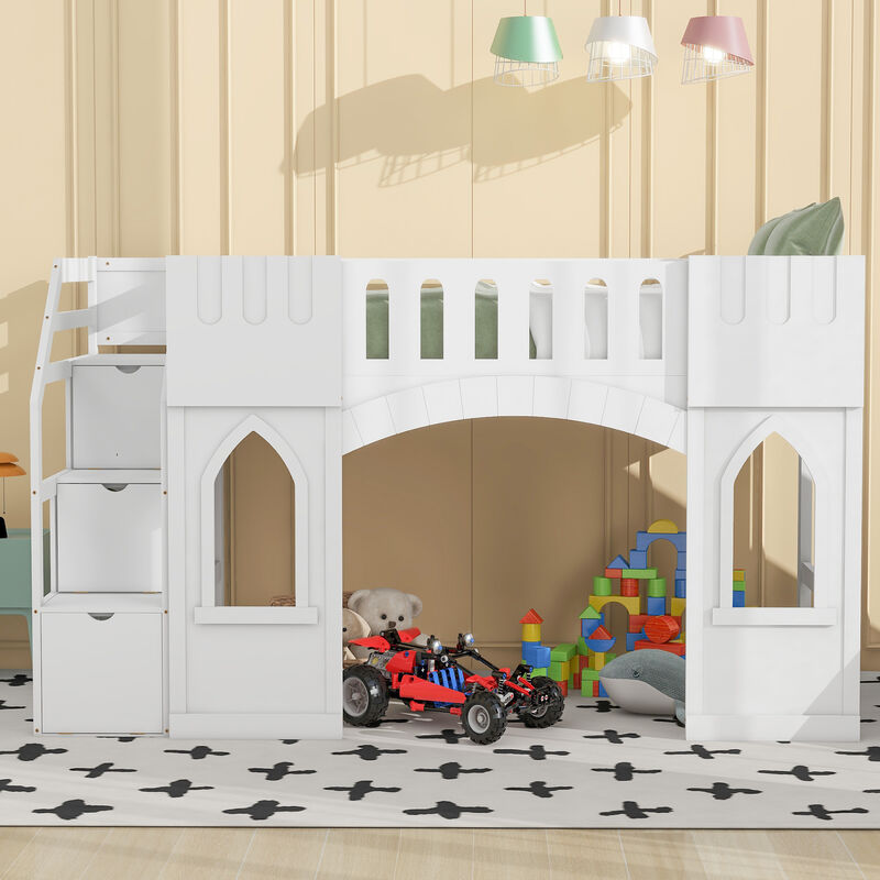 Merax Loft Bed with Storage Staircase and Window