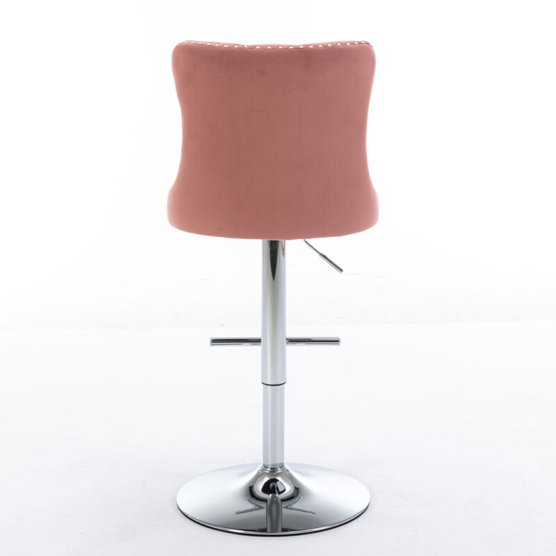 Modern Pink Velvet Swivel Barstools, Set of 2