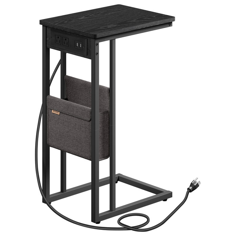 C-Shaped Side Table, End Table with Charging Station, 2 USB Ports and Outlets