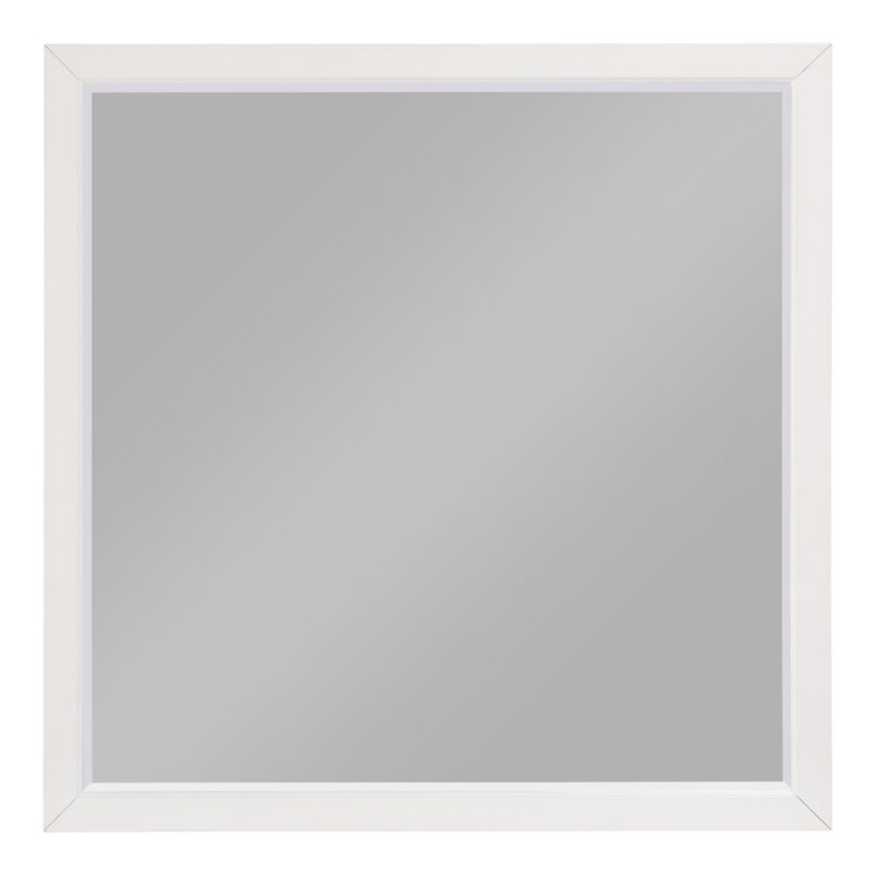 Transitional Style Square Wooden Frame Mirror, White-Benzara